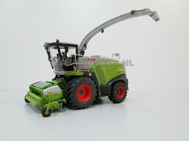 Claas Jaguar 860 op Brede banden + 1x Orbis 750 + PU 300 graspickup &amp; koel roosters geplaatst op hakselaar 1:32, Wiking