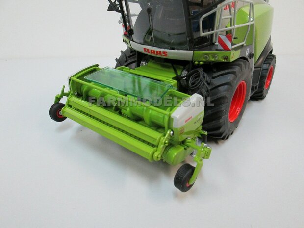 Claas Jaguar 860 op Brede banden + 1x Orbis 750 + PU 300 graspickup &amp; koel roosters geplaatst op hakselaar 1:32, Wiking