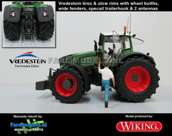 50466-B-S-T-A: Fendt 939 Vario G2 (2014/Tier IV), Brede banden + spatborden + trekhaak + antennes- 1:32 Wiking Handmatig verbouwd / Manually rebuilt