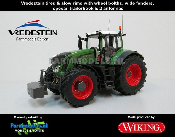 50466-B-S-T-A: Fendt 939 Vario G2 (2014/Tier IV), Brede banden + spatborden + trekhaak + antennes- 1:32 Wiking Handmatig verbouwd / Manually rebuilt