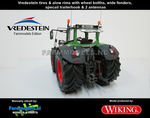 VOORBEELD FOTO&#039;S Fendt 939 Vario G2 (2014/Tier IV), Brede banden + spatborden + trekhaak + antennes- 1:32 Wiking Handmatig verbouwd / Manually rebuilt