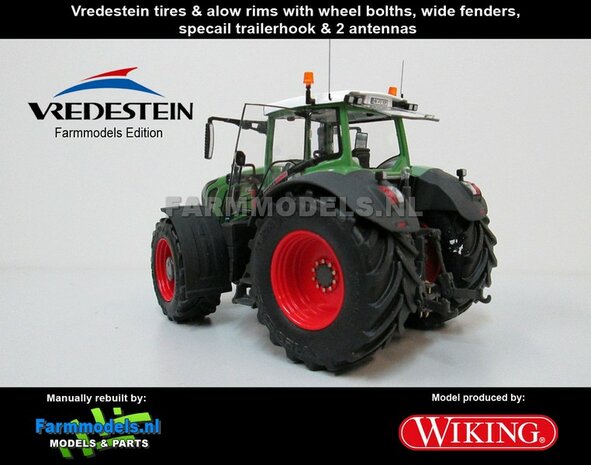 50466-B-S-T-A: Fendt 939 Vario G2 (2014/Tier IV), Brede banden + spatborden + trekhaak + antennes- 1:32 Wiking Handmatig verbouwd / Manually rebuilt