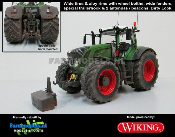 VOORBEELD FOTO&#039;S Fendt 939 Vario G2 (2014/Tier IV) Brede banden + spatborden + trekhaak + 2 antennes + STOFLOOK- 1:32 Wiking Handmatig verbouwd / Manually rebuilt