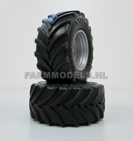 &Oslash; 68.2 x 31.3 mm: UNIVERSEEL: 2x Vredestein Traxion banden + Vredestein opdruk licht grijs + Diecast velgen ALU.-METALIC Gespoten geleverd 1:32 Universele set 