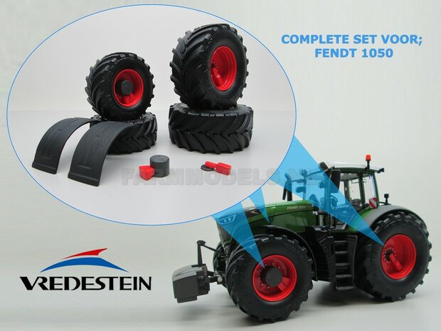 Complete Vredestein ombouw set L2 voor Fendt 1050 = velgen + eindvertragingen + spatborden + luchtsystemen, geschikt voor Fendt 1050 Wiking, 1:32