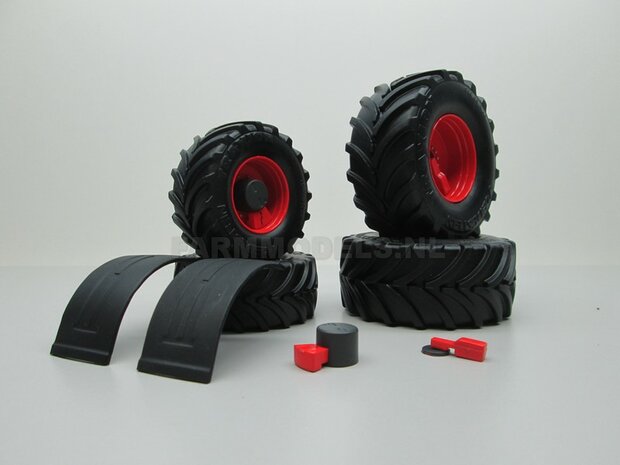 COMBI SET: FENDT 1050 Wiking: 2x &Oslash; 57.8 mm + 2x &Oslash; 71.9 mm BANDEN + SPATBORDEN + LUCHTSYSTEEM + AFDEK KAPPEN voor ombouw Fendt 1050 geschikt voor Fendt 1050 Wiking, 1:32