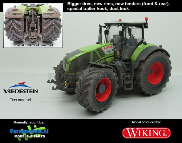 VOORBEELD FOTOS Rebuilt &amp; Dirty Claas Axion 950 VREDESTEIN + STOFLOOK 1:32 Wiking WK77314-RD