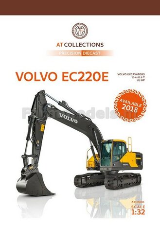 Volvo EC220E rupskraan met S70 QC/ snelwissel + bak + 60 cm brede rupsen  1:32   AT3200115   VERWACHT EIND NOV. 2025/EXPECTED END NOV.2025