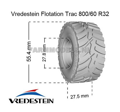 Vredestein Flotation Trac 800/60 R32, &Oslash; 54.5 x 27 mm banden + velgen geschikt voor NH W 190 Shovel