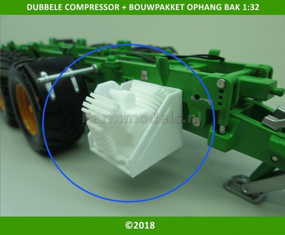 Compressor dubbel + V-snaar afdek kap + Ophangkast / bak Bouwkitje (Grote vresie compressor) 1:32