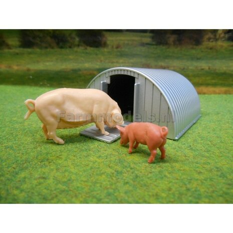 Varkens hok + 2 Varkes &amp; 2 biggetjes + hekwerk - dieren hokken stal varkens verblijf 1:32 BR43140A1