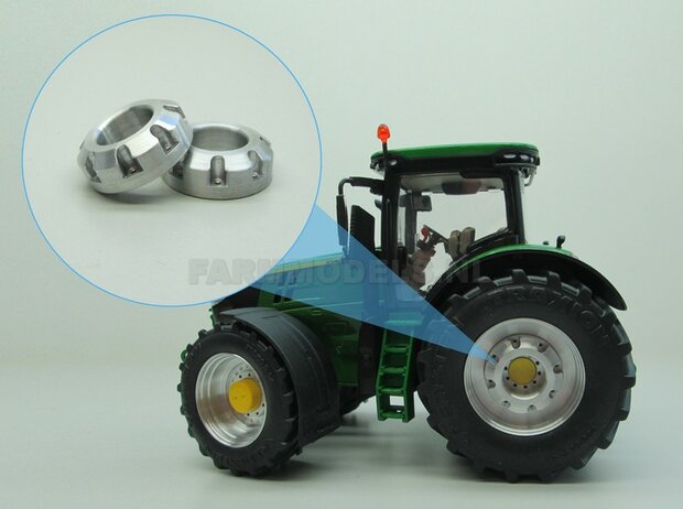 2x Wielgewicht blank John Deere (7310R) &Oslash; 24.5 mm, uit massief Aluminium gefreesd, 1:32   