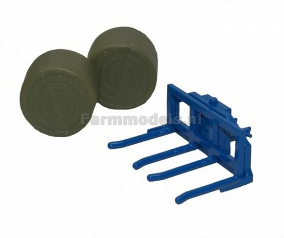 FLEMING Dubbele balenvork / Baal lader / Baal hevel &amp; 2x ronde balen &Oslash; 46 mm 1:32 Britains 431411
