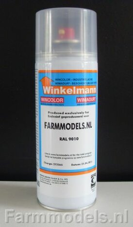 Wit Hoogglans lak RAL 9010 Farmmodels series = Industrie lak, 400ml. spuitbusverf, ook voor schaal 1:1 zeer geschikt!!                         