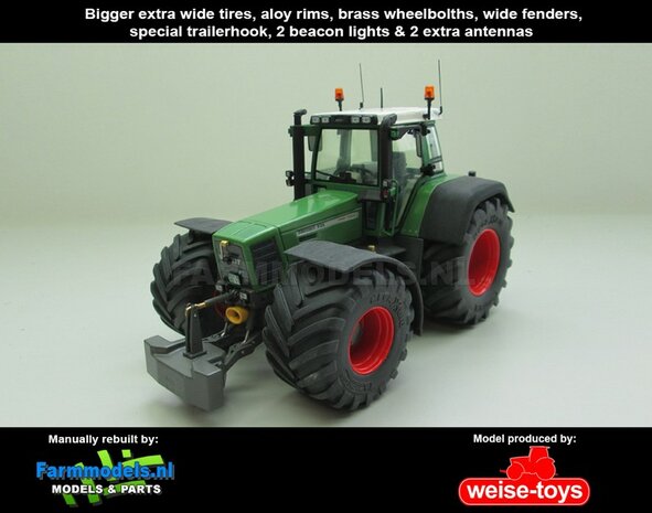 VOORBEELD FOTO&#039;S Fendt 926 Vario G1, Extra Brede banden + spatborden + trekhaak + Zwaailampen + Antennes- 1:32 WeiseToys Handmatig verbouwd / Manually rebuilt