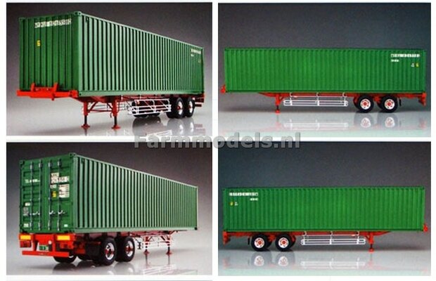 2-ASSER Trailer + 40ft Container Bouwpakket, incl. dubbellucht banden + velgen + eind doppen 1:32  abk05290