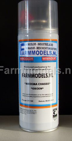 Miedema DONKER GROEN (Chassis kleur) - Farmmodels series Spuitbus / Spraypaint - Farmmodels series = Industrie lak, 400ml. ook voor schaal 1:1 zeer geschikt!!