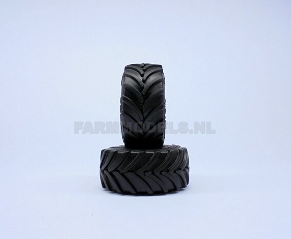 &Oslash;&nbsp; 68 x 32 mm: JOHN DEERE 8500i: 2x Vredestein banden + ALUMINIUM Velgen BLANK geleverd voor de vooras van de  John Deere 8500i hakselaar, 1:32            