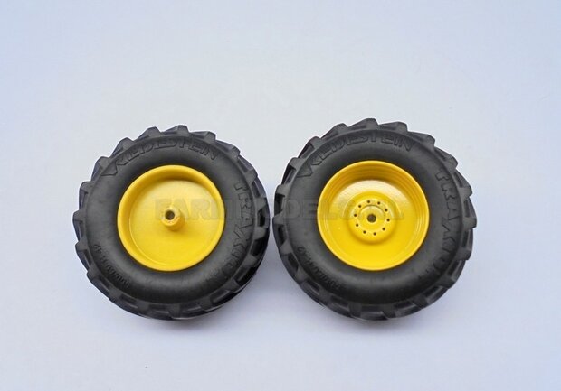 &Oslash;&nbsp; 68 x 32 mm: JOHN DEERE 8500i: 2x Vredestein banden + ALUMINIUM Velgen BLANK geleverd voor de vooras van de  John Deere 8500i hakselaar, 1:32            