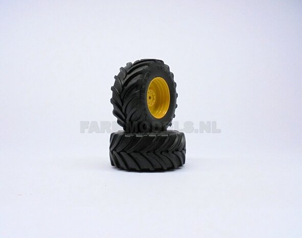 &Oslash;&nbsp; 68 x 32 mm: JOHN DEERE 8500i: 2x Vredestein banden + ALUMINIUM Velgen BLANK geleverd voor de vooras van de  John Deere 8500i hakselaar, 1:32            