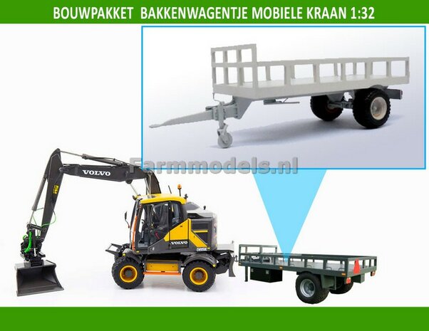 Bouwkit bakkenwagentje enkelasser geschikt voor div. mobiele kranen &amp; shovels 1:32 HTD   