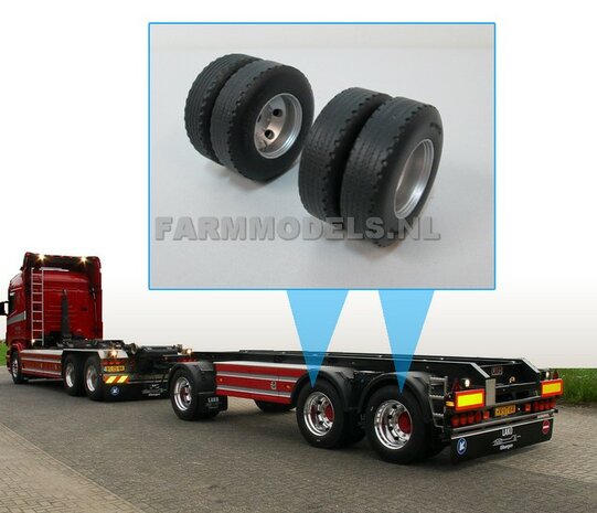 2x Zwart BPW Eindvertraging VLAKKE ONDERKANT!!, &Oslash; 9 mm t.b.v. velgen dubbelle montering truck / vrachtwagen bandenset - 1:32 
