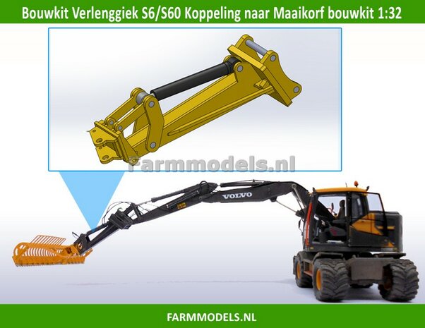 BOUWKIT: Verleng Giek t.b.v. S6/S60 (Volvo EWR150E) koppeling aan Maaikorf bouwkit  1:32 