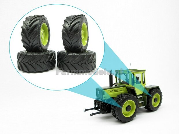 &Oslash; 53.3 mm: 4x MB trac 1600 Weise aluminium velgen MB trac Groen + Vredestein banden 1:32           