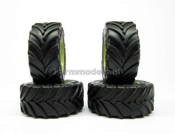 &Oslash; 53.3 mm: 4x MB trac 1600 Weise aluminium velgen MB trac Groen + Vredestein banden 1:32           