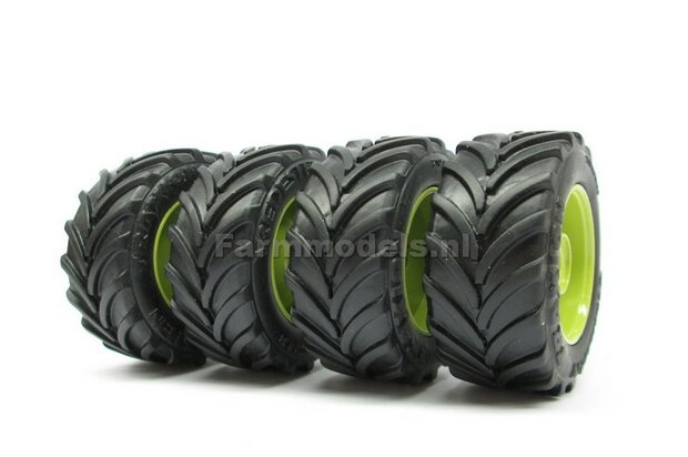 &Oslash; 53.3 mm: 4x MB trac 1600 Weise aluminium velgen MB trac Groen + Vredestein banden 1:32           