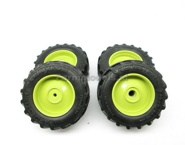 &Oslash; 53.3 mm: 4x MB trac 1600 Weise aluminium velgen MB trac Groen + Vredestein banden 1:32           