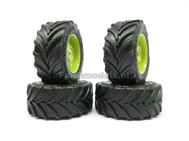 &Oslash; 53.3 mm: 4x MB trac 1600 Weise aluminium velgen MB trac Groen + Vredestein banden 1:32           