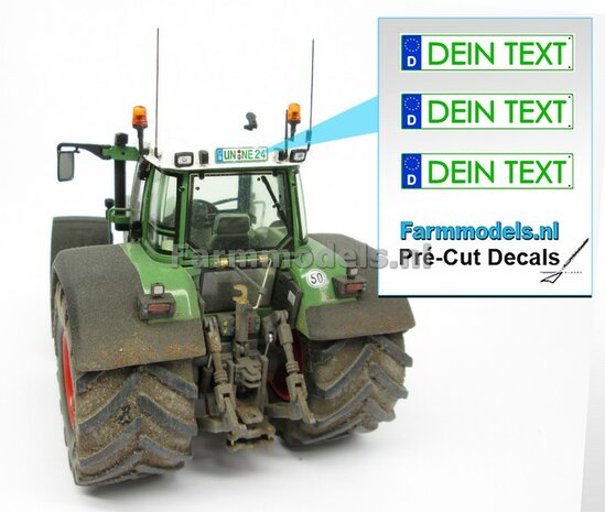 DEIN TEXT GR&Uuml;N 3x DE GR&Uuml;N Kennzeichenaufkleber Pr&eacute;-Cut Decals mit Ihrem angegebenen Text 1:32 Farmmodels.nl