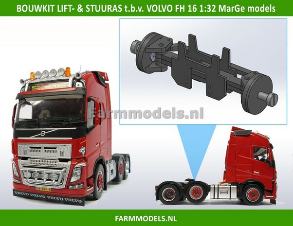 Sleep-/stuur-/lift as + Chassis deel t.b.v. VOLVO FH16 MarGe Models chassis BOUWKIT 1:32 (HTD)