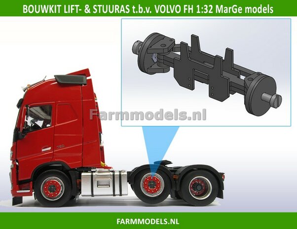 Sleep-/stuur-/lift as + Chassis deel t.b.v. VOLVO FH16 MarGe Models chassis BOUWKIT 1:32 (HTD)