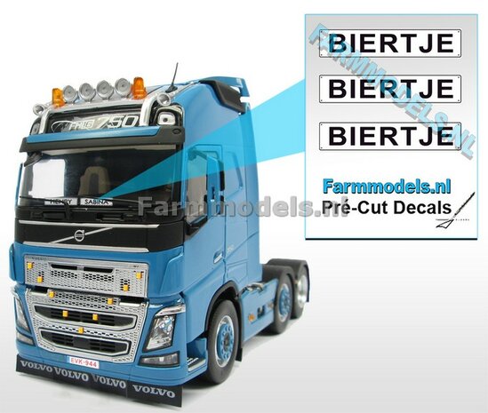 BIERTJE  3x WITTE Kentekenplaatsticker ZWARTE LETTERS Pr&eacute;-Cut Decals 1:32 Farmmodels.nl