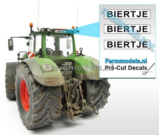 BIERTJE  3x WITTE Kentekenplaatsticker ZWARTE LETTERS Pr&eacute;-Cut Decals 1:32 Farmmodels.nl