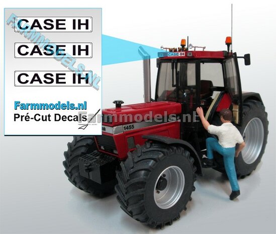 CASE IH  3x WITTE Kentekenplaatsticker ZWARTE LETTERS Pr&eacute;-Cut Decals 1:32 Farmmodels.nl