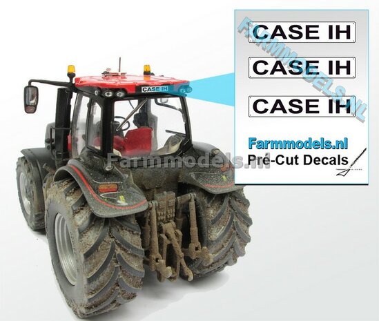 CASE IH  3x WITTE Kentekenplaatsticker ZWARTE LETTERS Pr&eacute;-Cut Decals 1:32 Farmmodels.nl