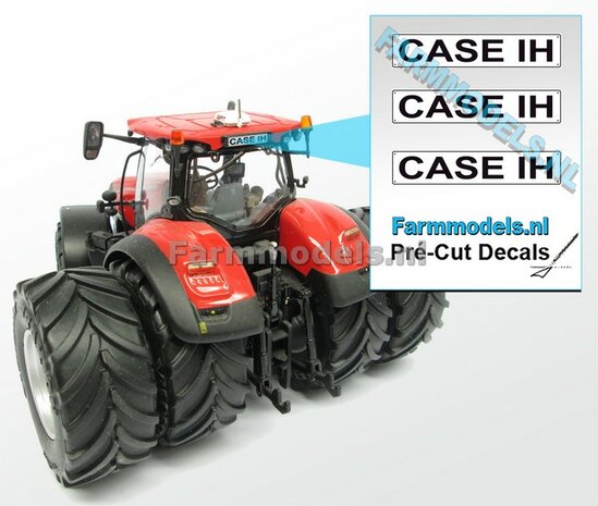 CASE IH  3x WITTE Kentekenplaatsticker ZWARTE LETTERS Pr&eacute;-Cut Decals 1:32 Farmmodels.nl