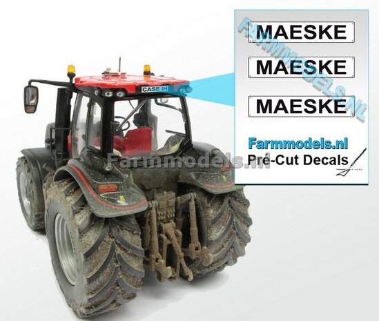 MAESKE  3x WITTE Kentekenplaatsticker ZWARTE LETTERS Pr&eacute;-Cut Decals 1:32 Farmmodels.nl