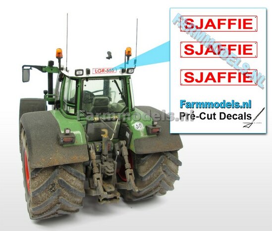 SJAFFIE  3x WITTE Kentekenplaatsticker RODE LETTERS Pr&eacute;-Cut Decals 1:32 Farmmodels.nl