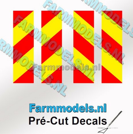 4x ROOD-GEEL Gestreepte gevarenstickers Pr&eacute;-Cut Decals 1:32 Farmmodels.nl
