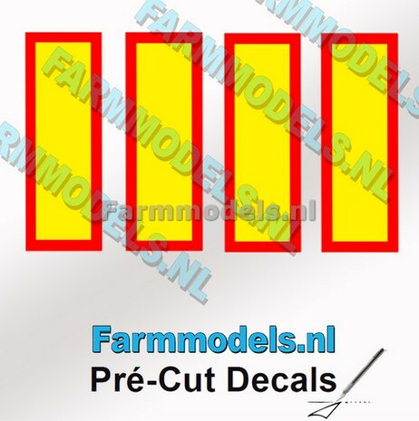 4x Trailer stickers GEEL met RODE randen Pr&eacute;-Cut Decals 1:32 Farmmodels.nl