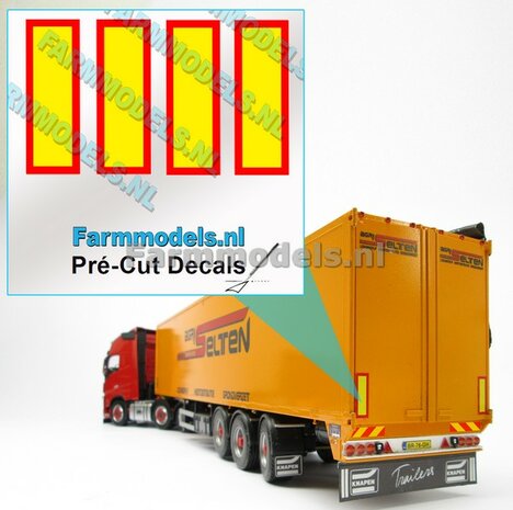 4x Trailer stickers GEEL met RODE randen Pr&eacute;-Cut Decals 1:32 Farmmodels.nl