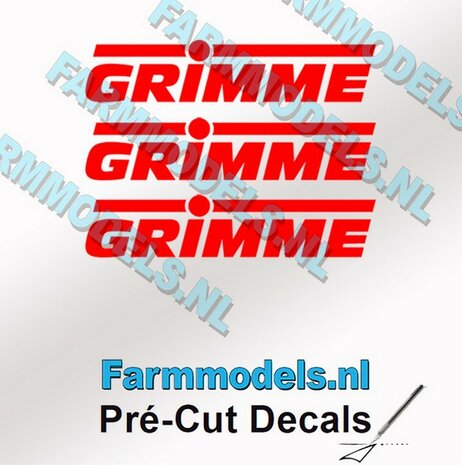 3x GRIMME stickers ROOD op Transparant 2 mm hoog Pr&eacute;-Cut Decals 1:32 Farmmodels.nl 
