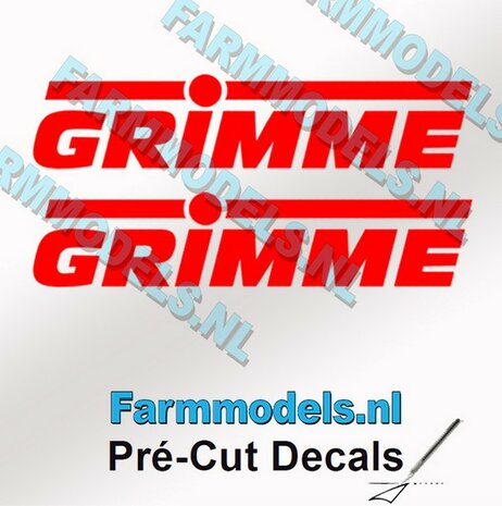 2x GRIMME stickers ROOD op Transparant 5 mm hoog Pr&eacute;-Cut Decals 1:32 Farmmodels.nl 
