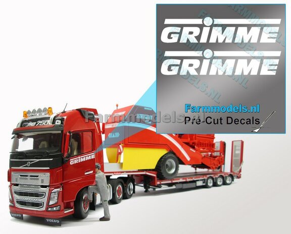 2x GRIMME stickers WIT op Transparant 5 mm hoog Pr&eacute;-Cut Decals 1:32 Farmmodels.nl 