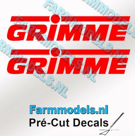 2x GRIMME stickers ROOD op Transparant 7 mm hoog Pr&eacute;-Cut Decals 1:32 Farmmodels.nl 