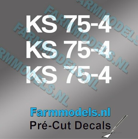 3x KS 75-4 stickers WIT op Transparant 2 mm hoog Pr&eacute;-Cut Decals 1:32 Farmmodels.nl 